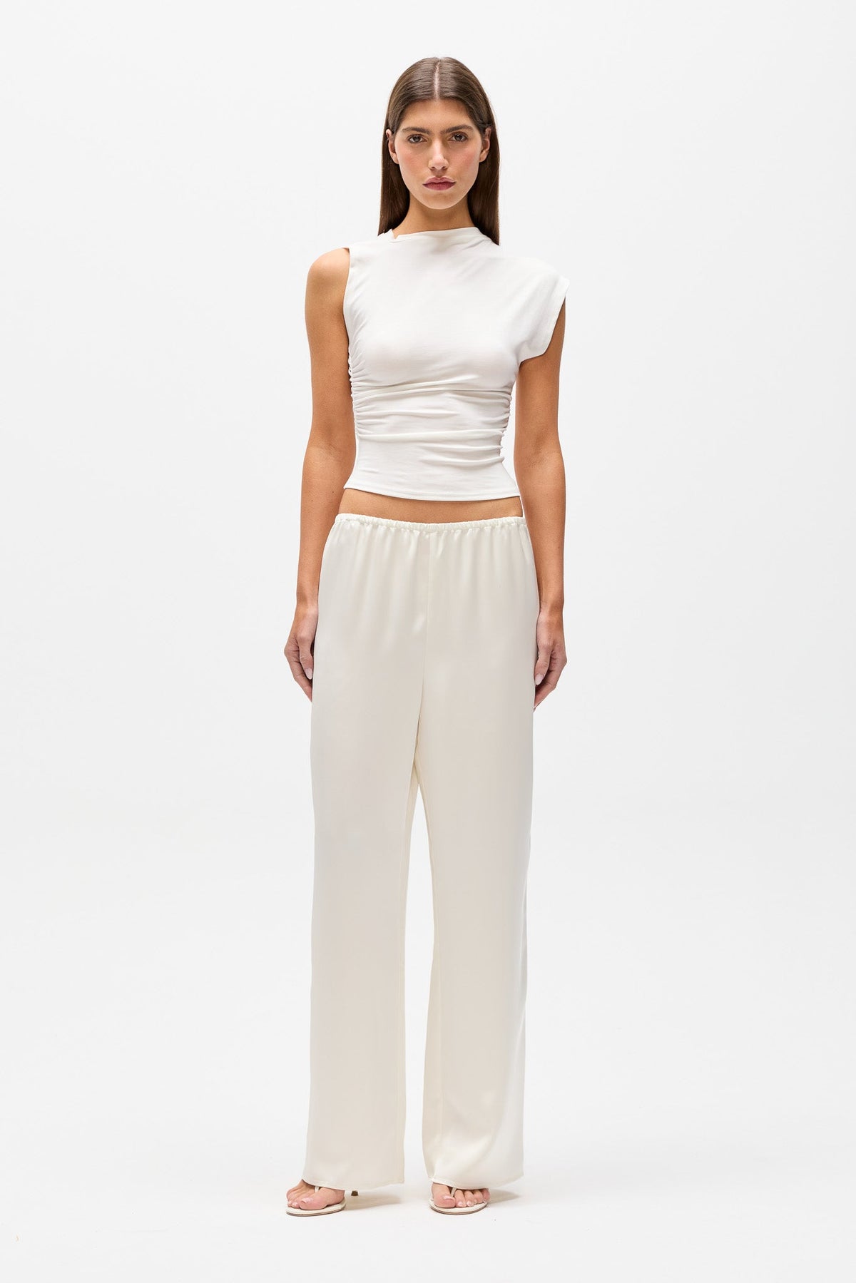 Sol Asymmetric Shoulder Top in Ivory, view 1, Bayse Brand