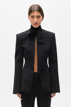 Storm Tailored Tie Neck Blazer in Black, view 2, Bayse Brand