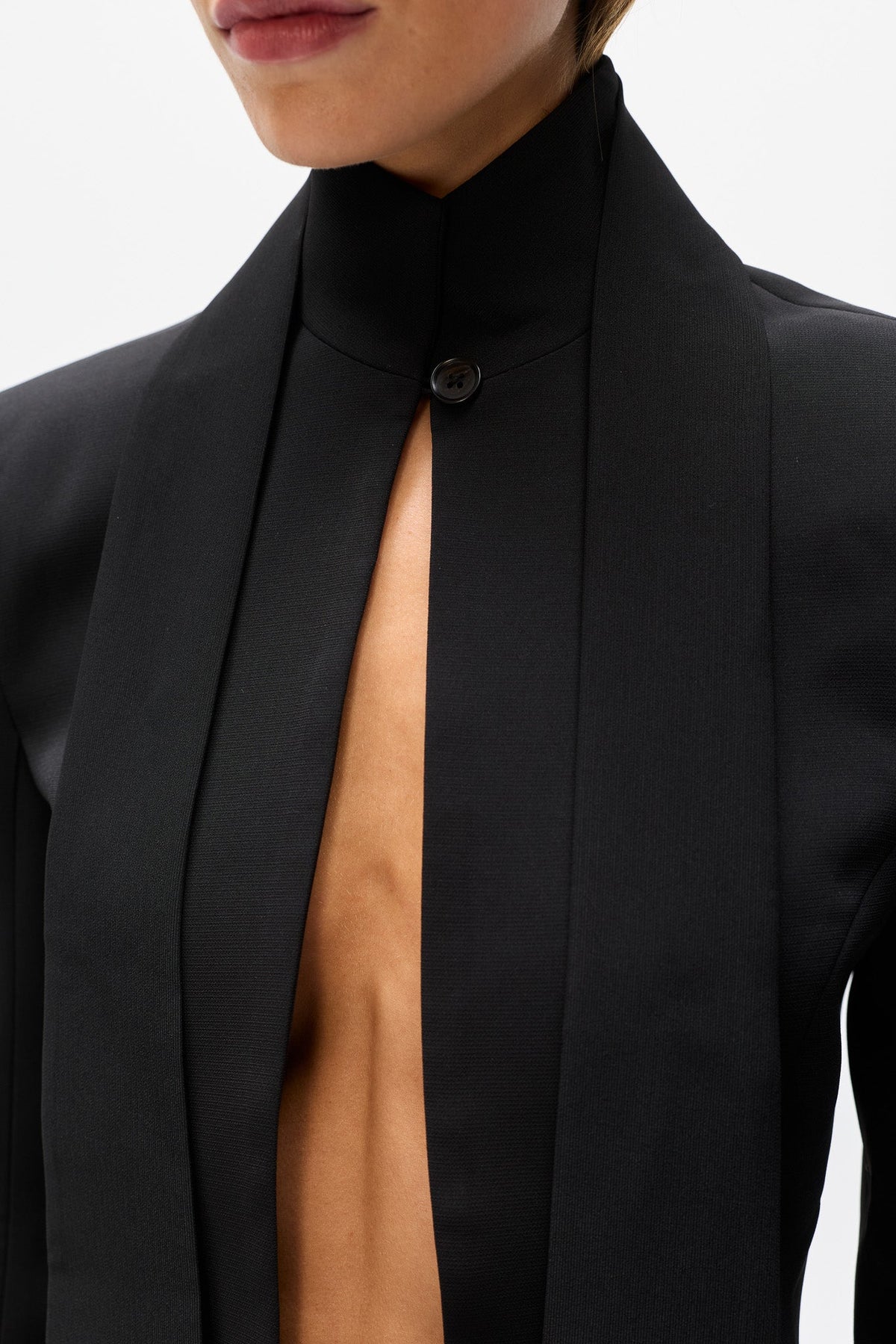 Storm Tailored Tie Neck Blazer in Black, view 3, Bayse Brand