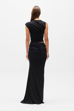 Syenra Draped Maxi Skirt in Black, view 4, Bayse Brand