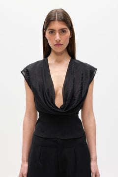 Tessie Cowl Neck Boned Top in Black, view 2, Bayse Brand