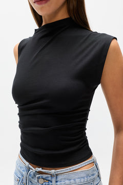 Sol Asymmetric Shoulder Top in Black, view 3, Bayse Brand