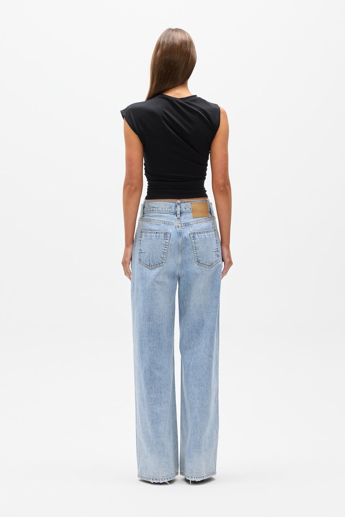 Sol Asymmetric Shoulder Top in Black, view 5, Bayse Brand