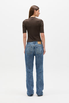 Tinka Fitted V Neck T-Shirt in Mushroom, view 4, Bayse Brand