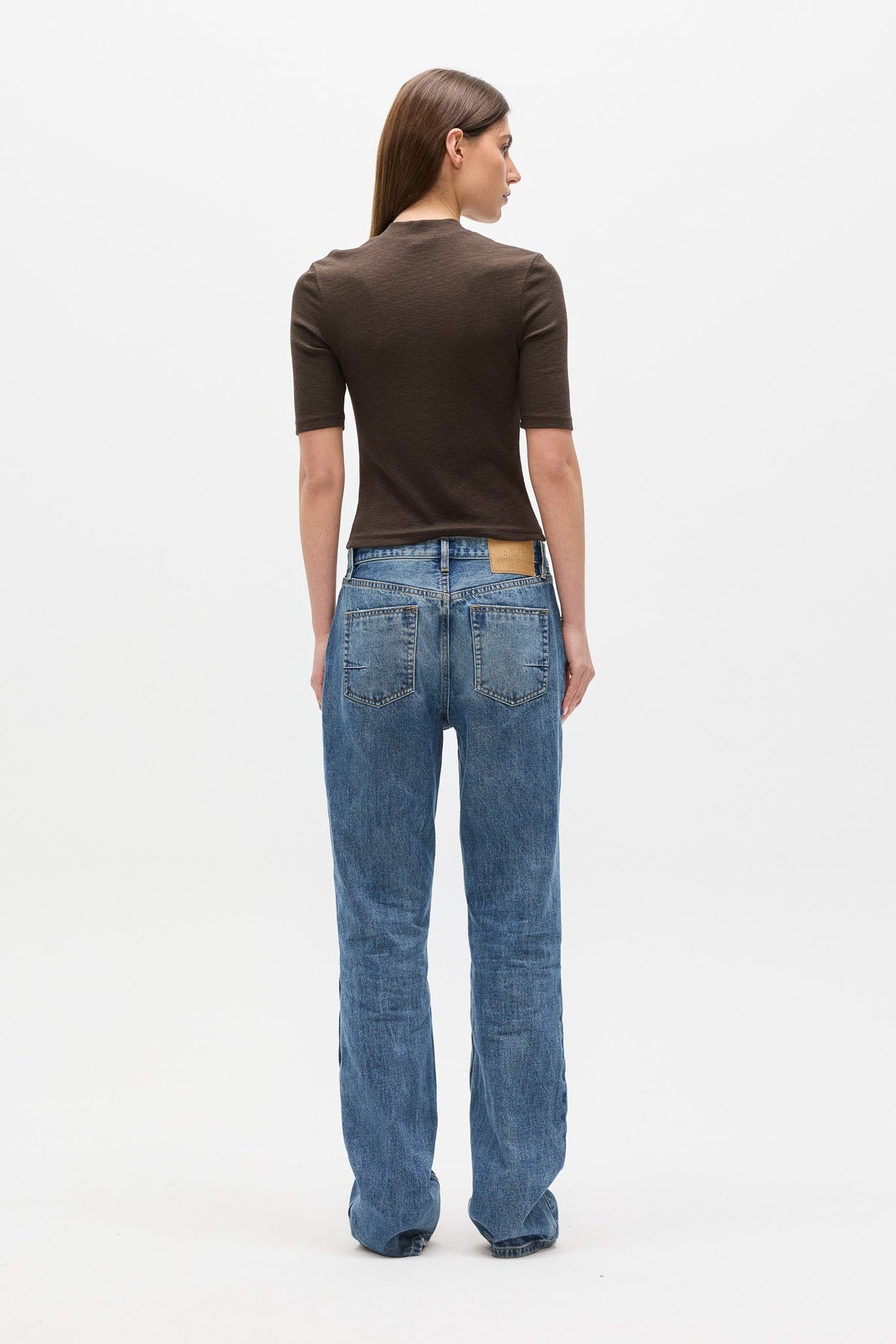 Tinka Fitted V Neck T-Shirt in Mushroom, view 4, Bayse Brand