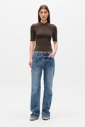 Tinka Fitted V Neck T-Shirt in Mushroom, view 1, Bayse Brand