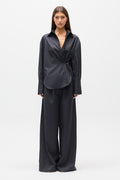 Toko Oversized Pinstripe Shirt in Grey Stripe, view 1, Bayse Brand