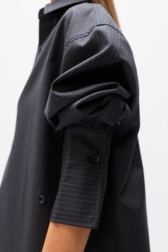 Toko Oversized Pinstripe Shirt in Grey Stripe, view 3, Bayse Brand