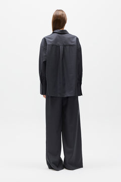 Toko Oversized Pinstripe Shirt in Grey Stripe, view 4, Bayse Brand