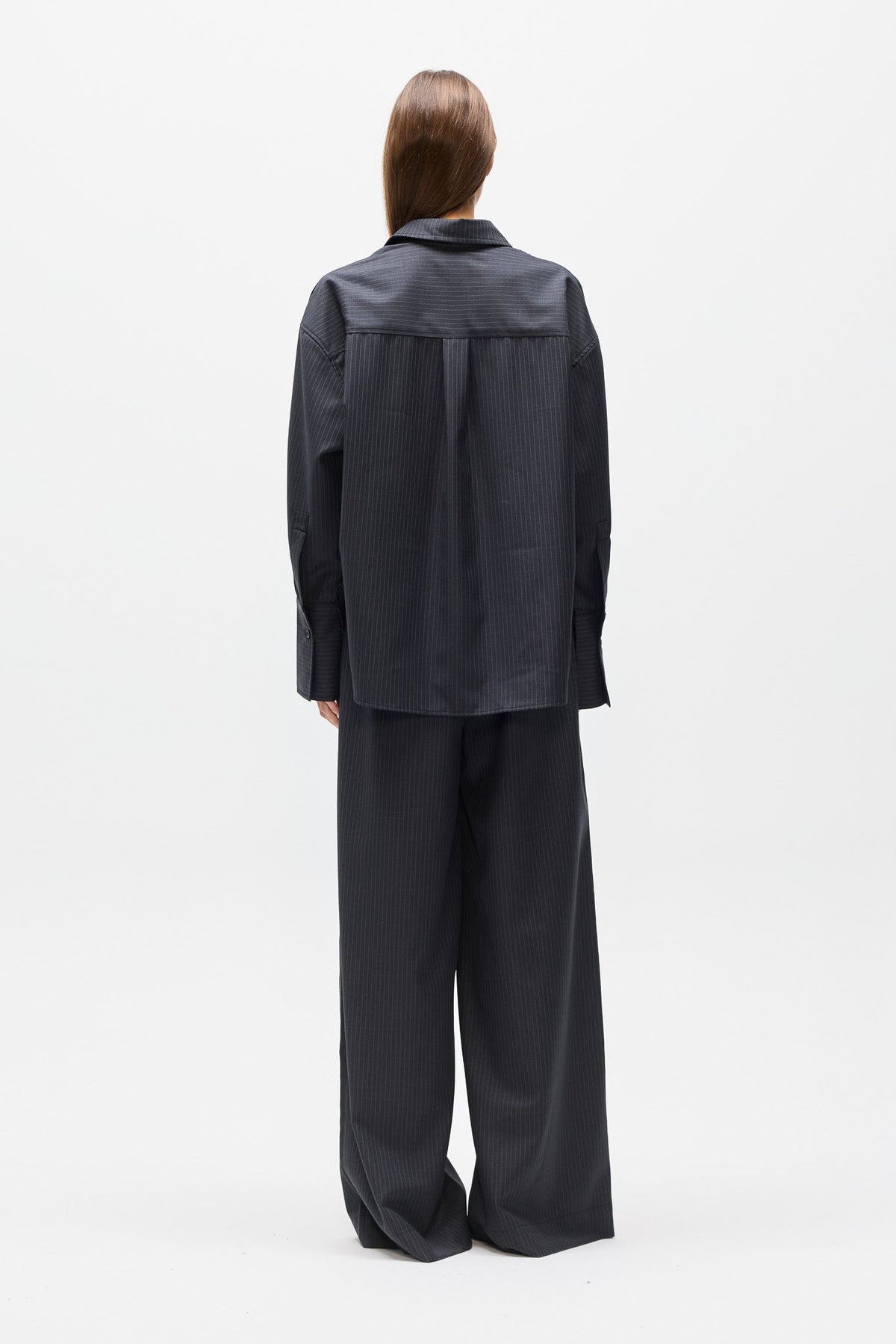 Toko Oversized Pinstripe Shirt in Grey Stripe, view 4, Bayse Brand