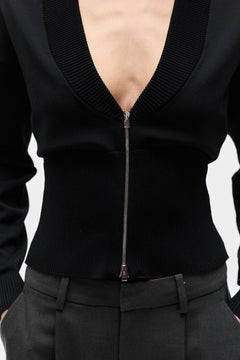Tory Zip Front Deep V Top in Black, view 2, Bayse Brand