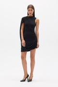 Vexia Draped High Neck Mini Dress in Shadow, view 1, Bayse Brand