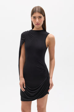 Vexia Draped High Neck Mini Dress in Shadow, view 3, Bayse Brand
