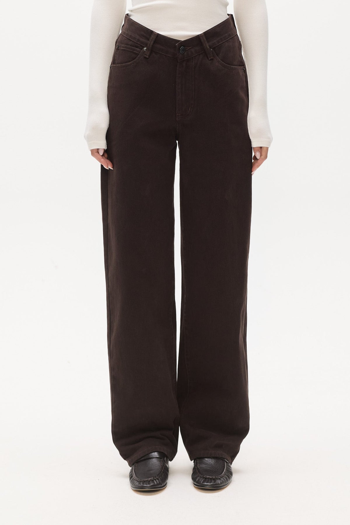 Vera V Waist Straight Leg Jean in Java Overdye, view 3, Bayse Brand