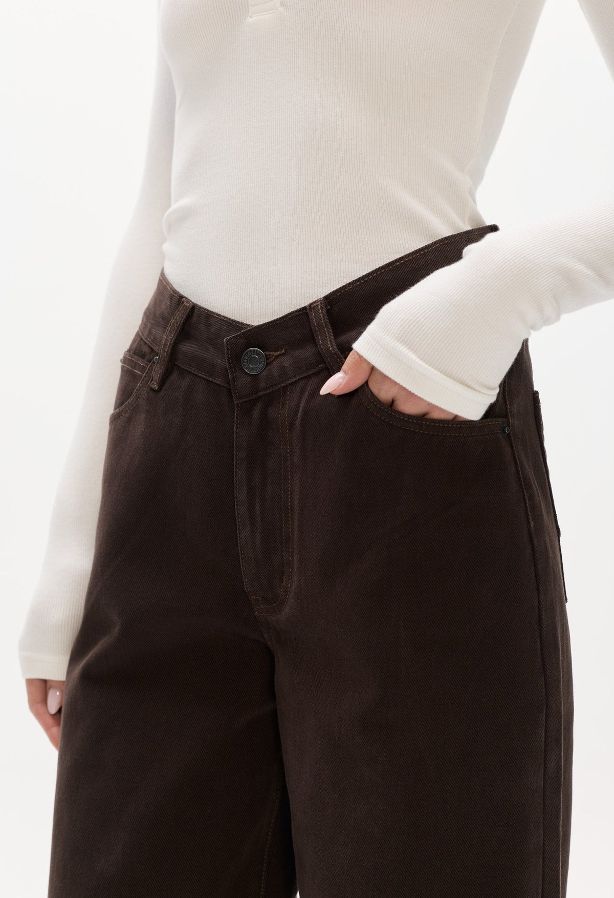Vera V Waist Straight Leg Jean in Java Overdye, view 2, Bayse Brand