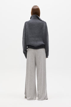 Winona Merino Fold Over Collar Knit in Dark Grey, view 4, Bayse Brand