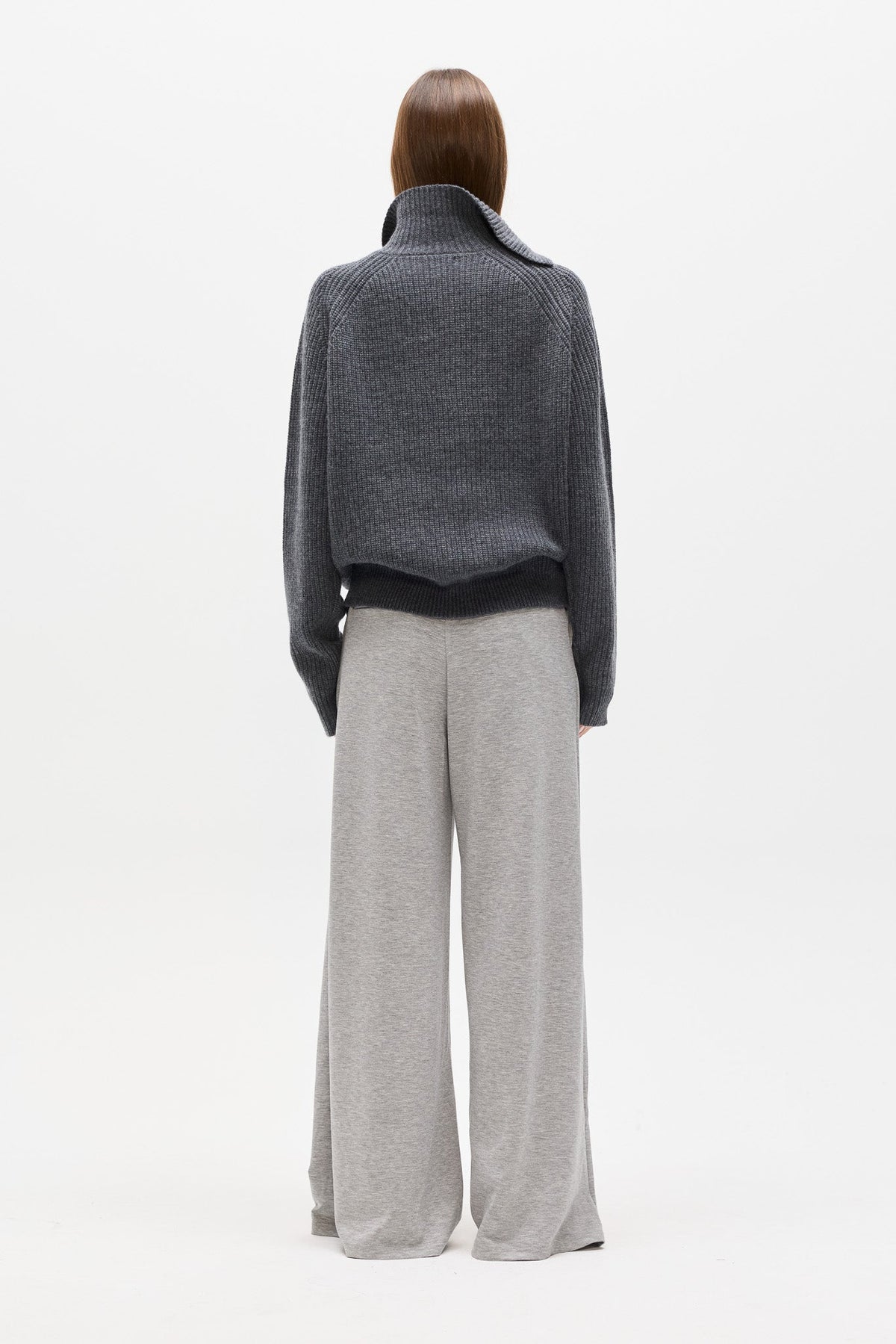 Winona Merino Fold Over Collar Knit in Dark Grey, view 4, Bayse Brand