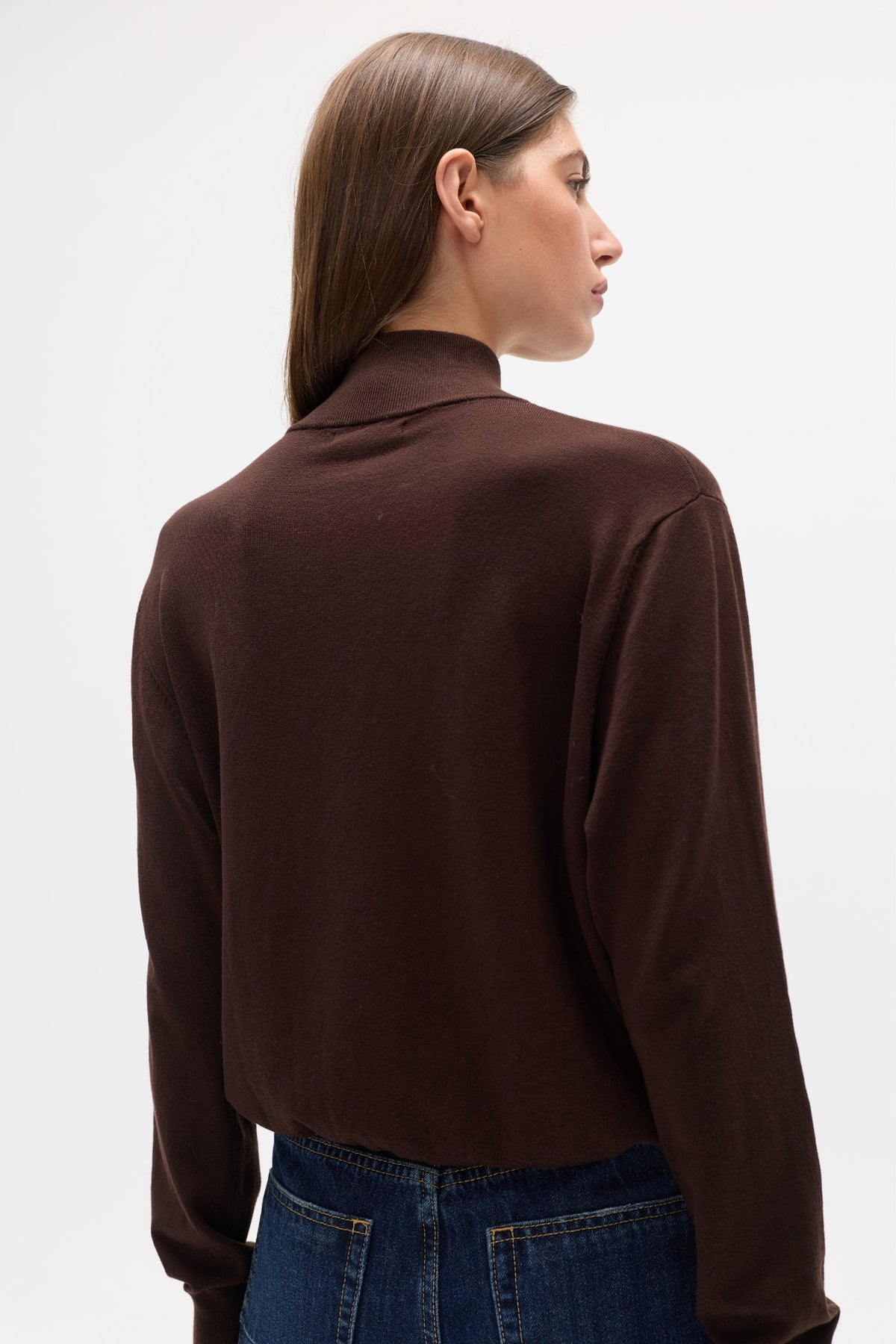 Yvette Crossover Knit Jumper in Chocolate Brown, view 3, Bayse Brand