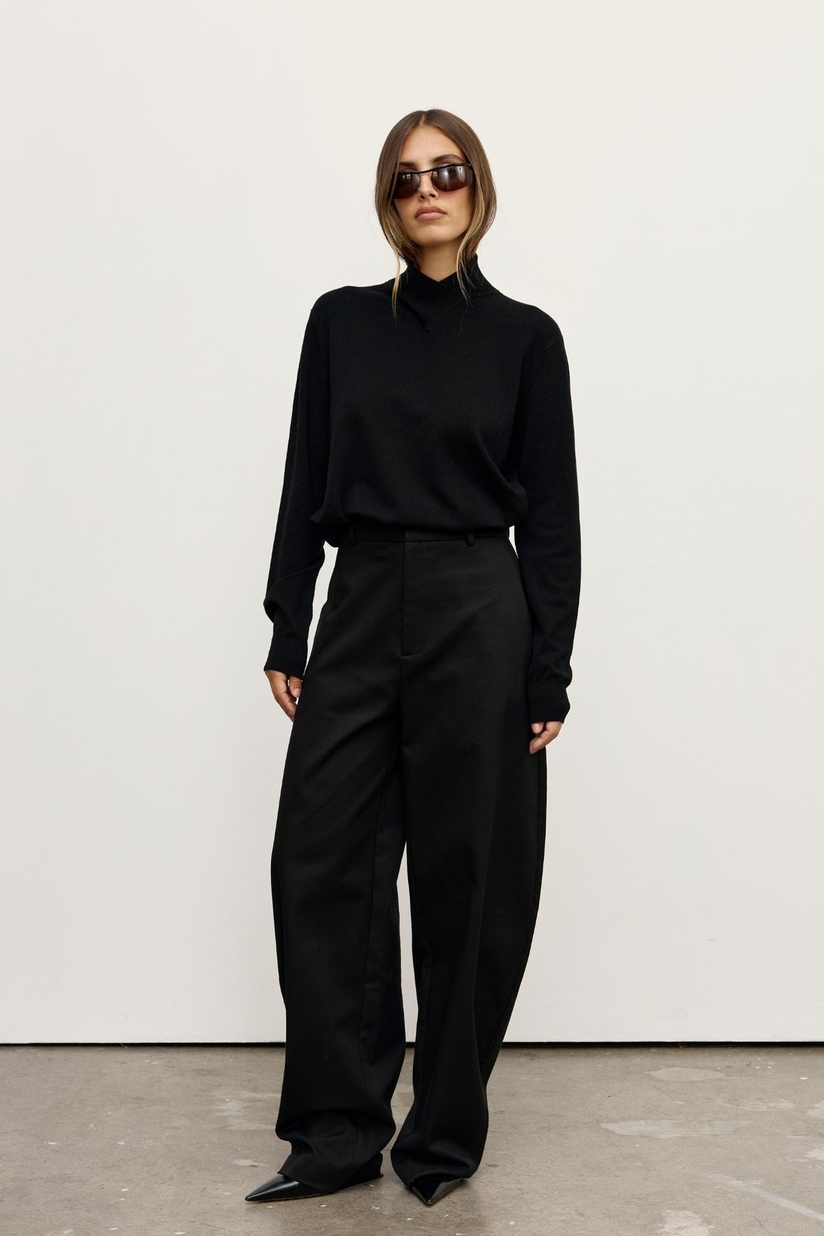 Yvette Crossover Knit Jumper in Black, view 1, Bayse Brand