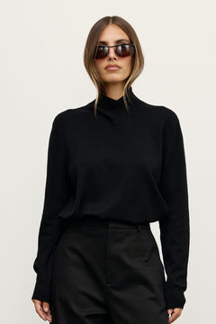 Yvette Crossover Knit Jumper in Black, view 2, Bayse Brand