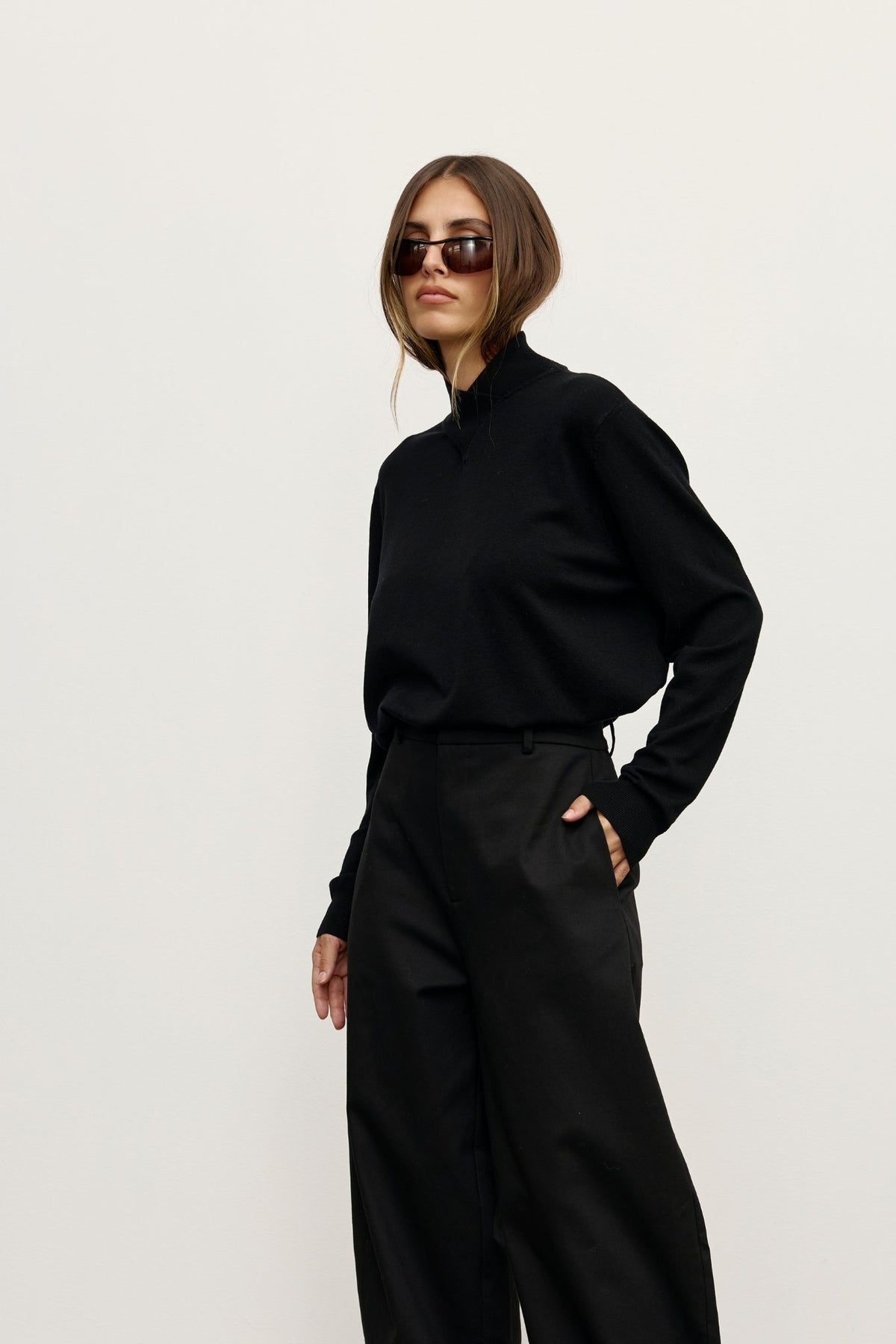 Yvette Crossover Knit Jumper in Black, view 4, Bayse Brand