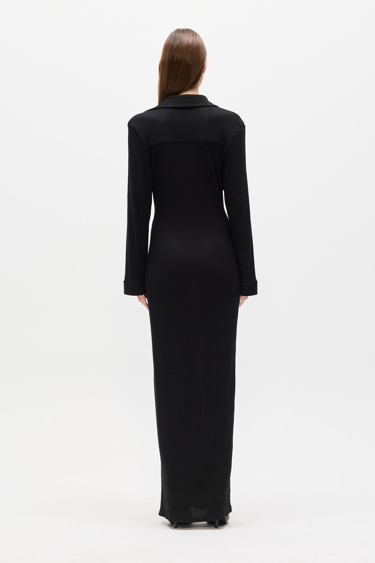 Zorya Plunge Neck Maxi Dress in Black, view 4, Bayse Brand