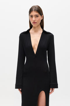 Zorya Plunge Neck Maxi Dress in Black, view 2, Bayse Brand