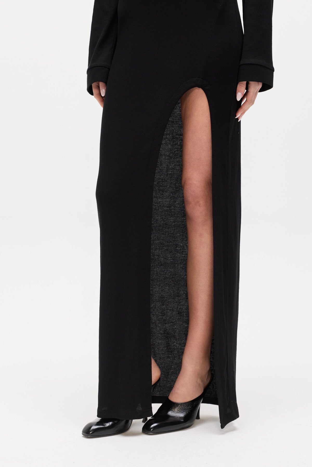 Zorya Plunge Neck Maxi Dress in Black, view 3, Bayse Brand