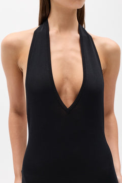 Helena Knit Halter Maxi Dress in Black, view 3, Bayse Brand